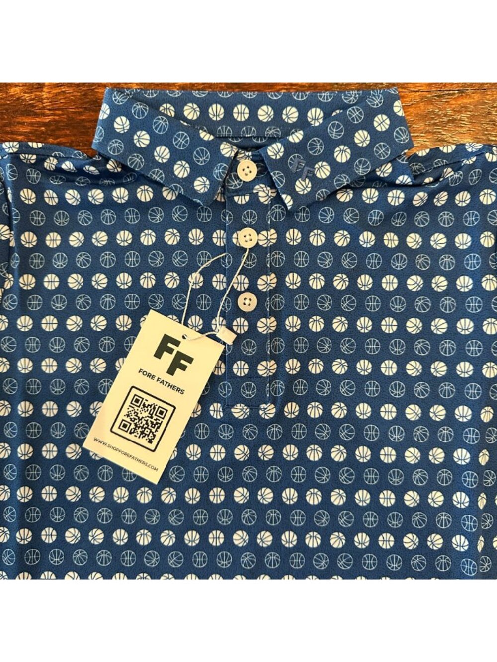 NWT, Dad & Son Fore Fathers, "Fast Breaker" Print Blue Basketball Polos XL 6/7 - Picture 9 of 9